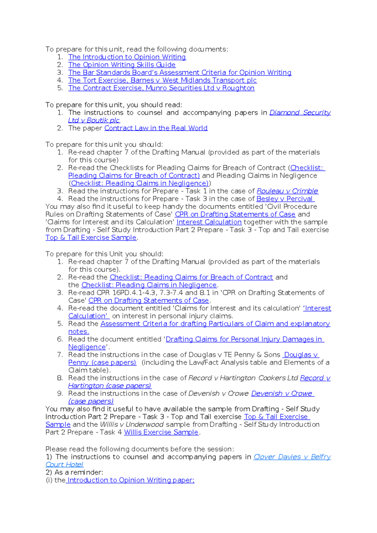 Civil Skills Unit Prep Reading: Essential Documents & Guidelines - Studocu