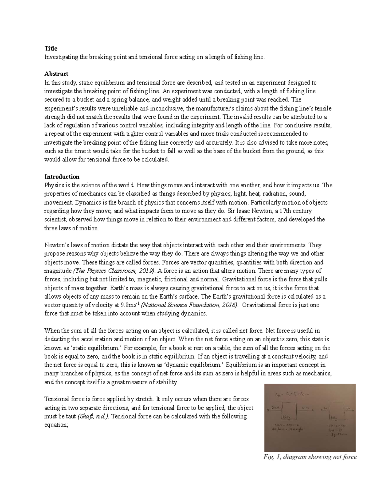 Physics Depth Study - tensional forces prelim - Title Investigating the ...