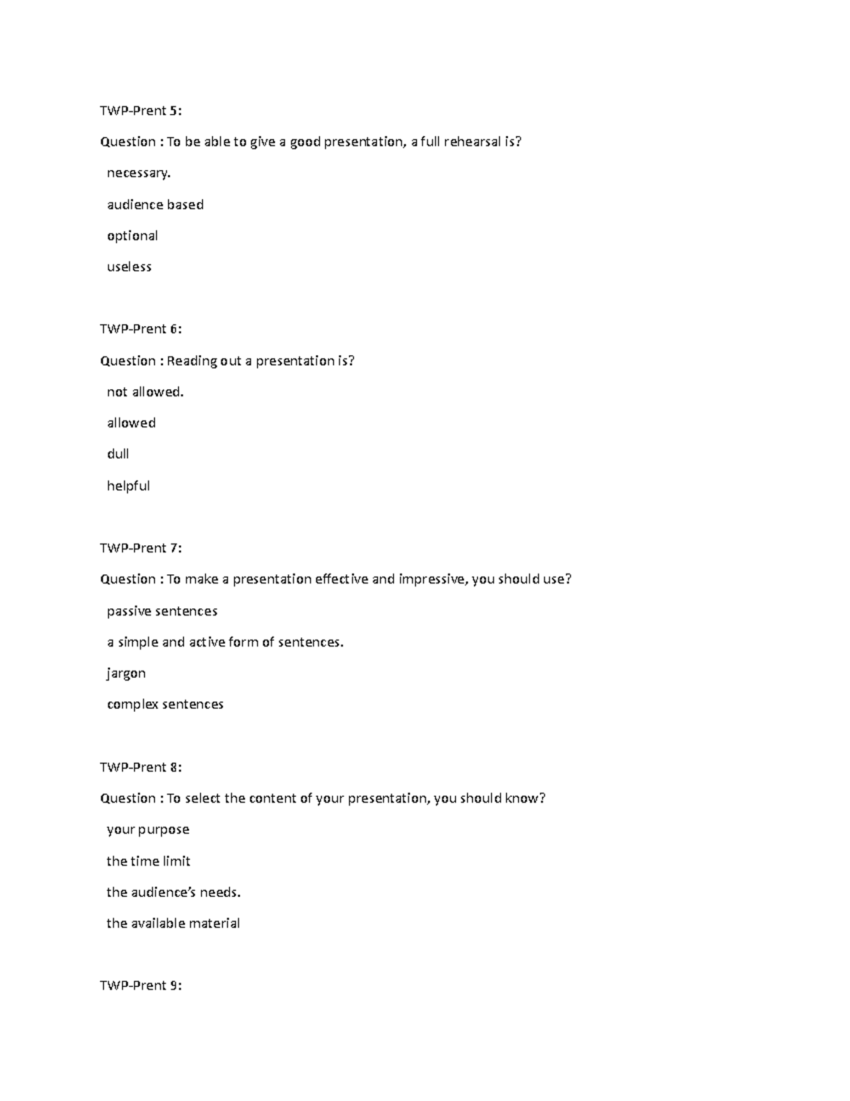 MCQ Sample - Technical Writing & Presentation SOICT 125683 - Studocu