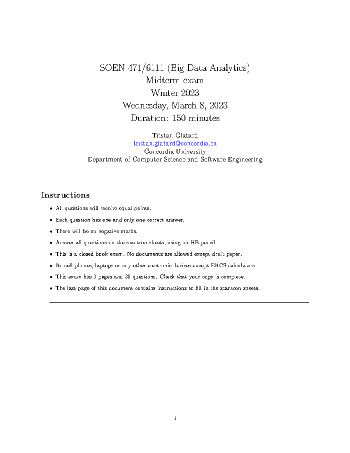 SOEN6111 Big Data Analytics Midterm Exam Practice Winter 2023 - Studocu