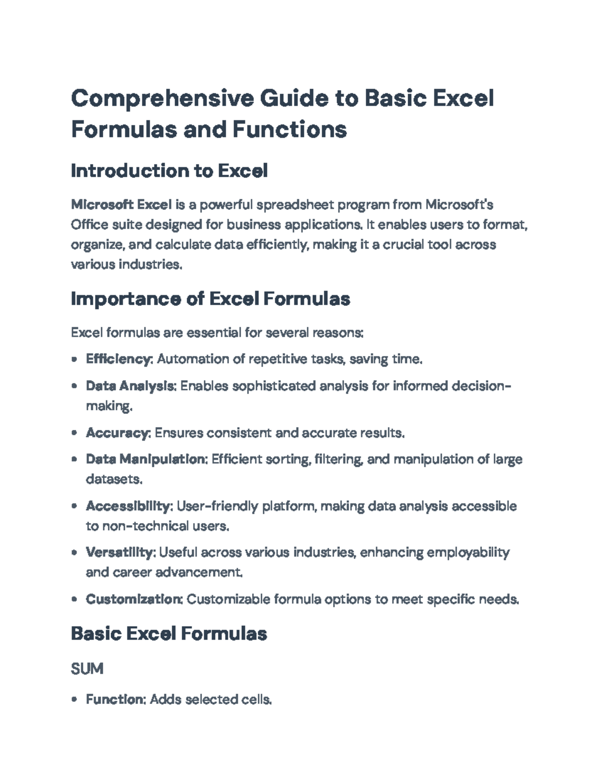 Comprehensive Guide to Basic Excel Formulas and Functions ...