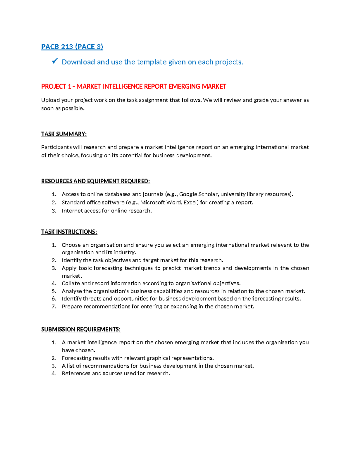 PACB 213 PACE 3: Project Summaries on Market Intelligence & Business ...