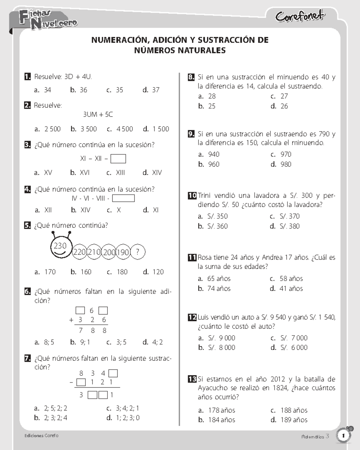 Fichas Adicionales Matemáticas 3 - Nivel Cero - Document Preview
