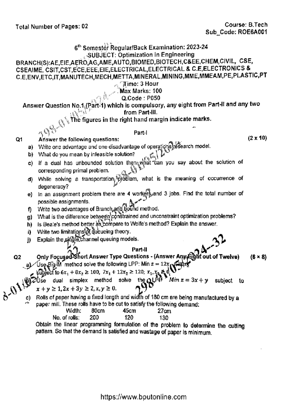 B.Tech 6th Sem Optimization in Engineering Exam Notes ROE6A001 - Studocu