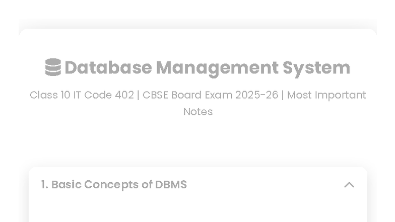 Class 10 IT 402 - Essential DBMS Notes for CBSE Board Exam 2026 - Studocu