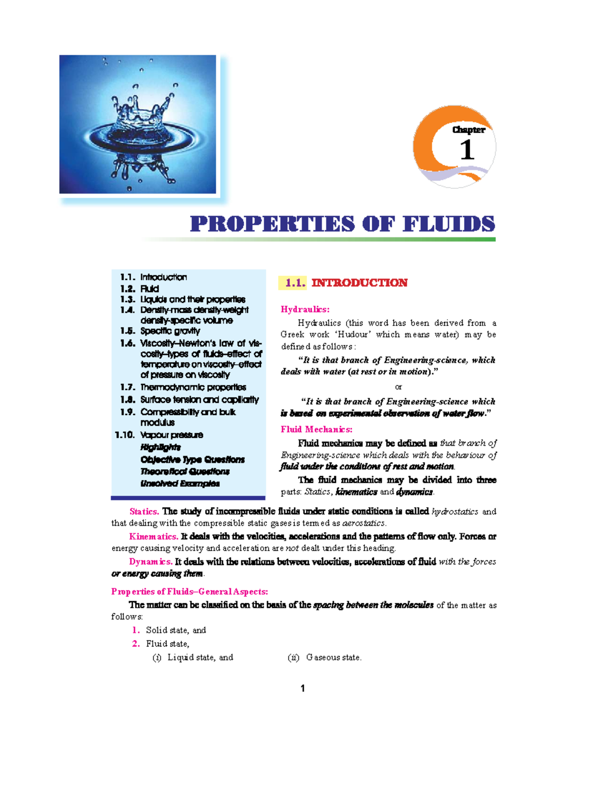 Fluid properties notes: Chapter 1 - Hydraulics and fluid mechanics ...