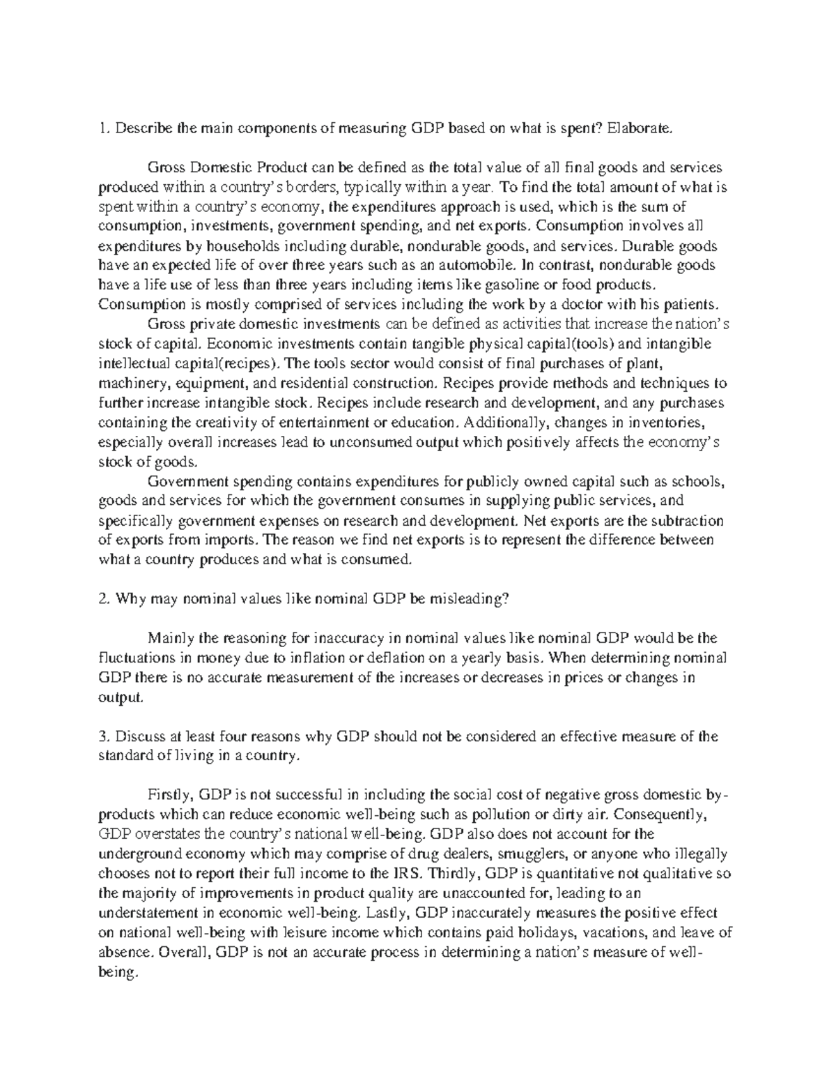 Econ 101: Chapter 7 Homework on GDP Measurement and Limitations - Studocu