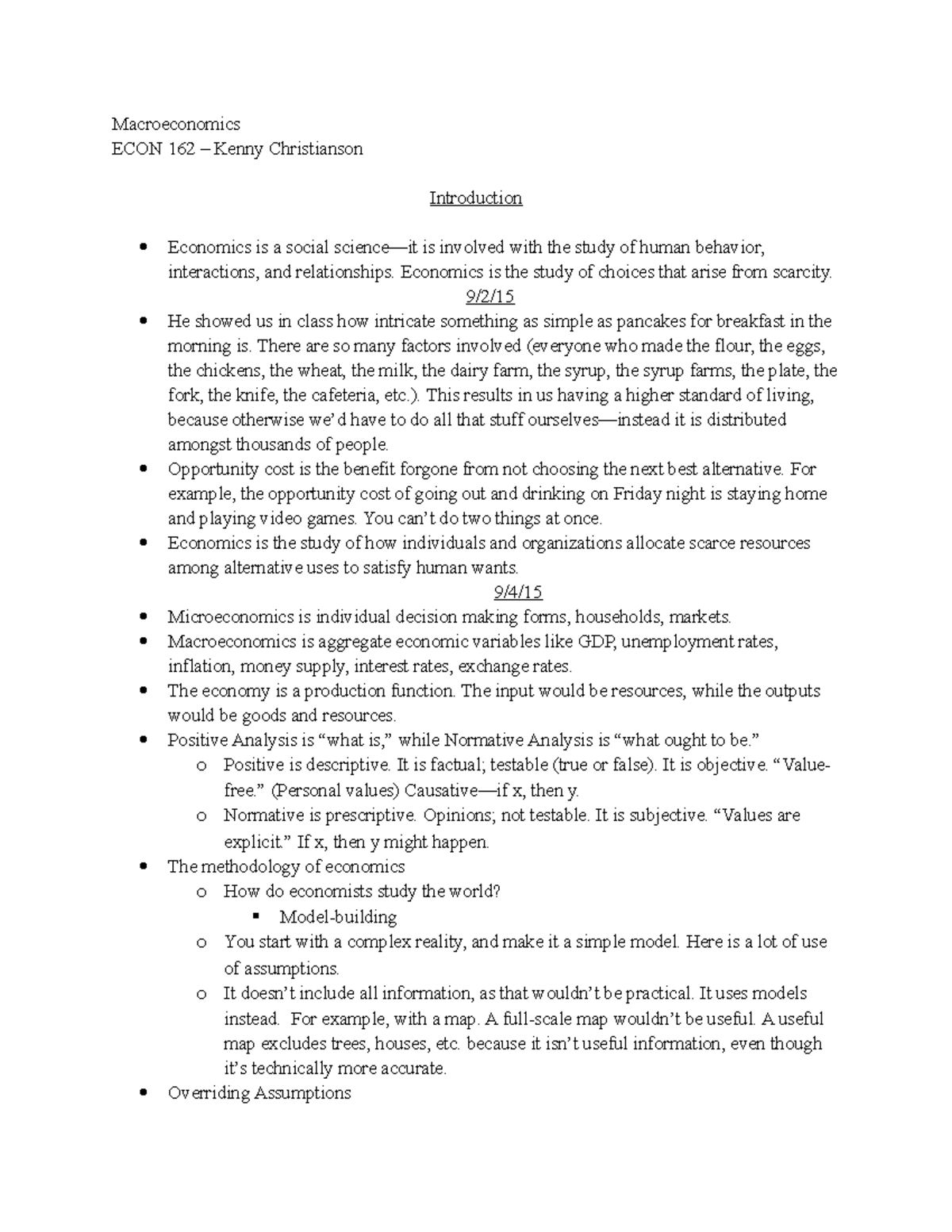 Macroeconomics ECON 162: Comprehensive Lecture Notes and Key Concepts ...