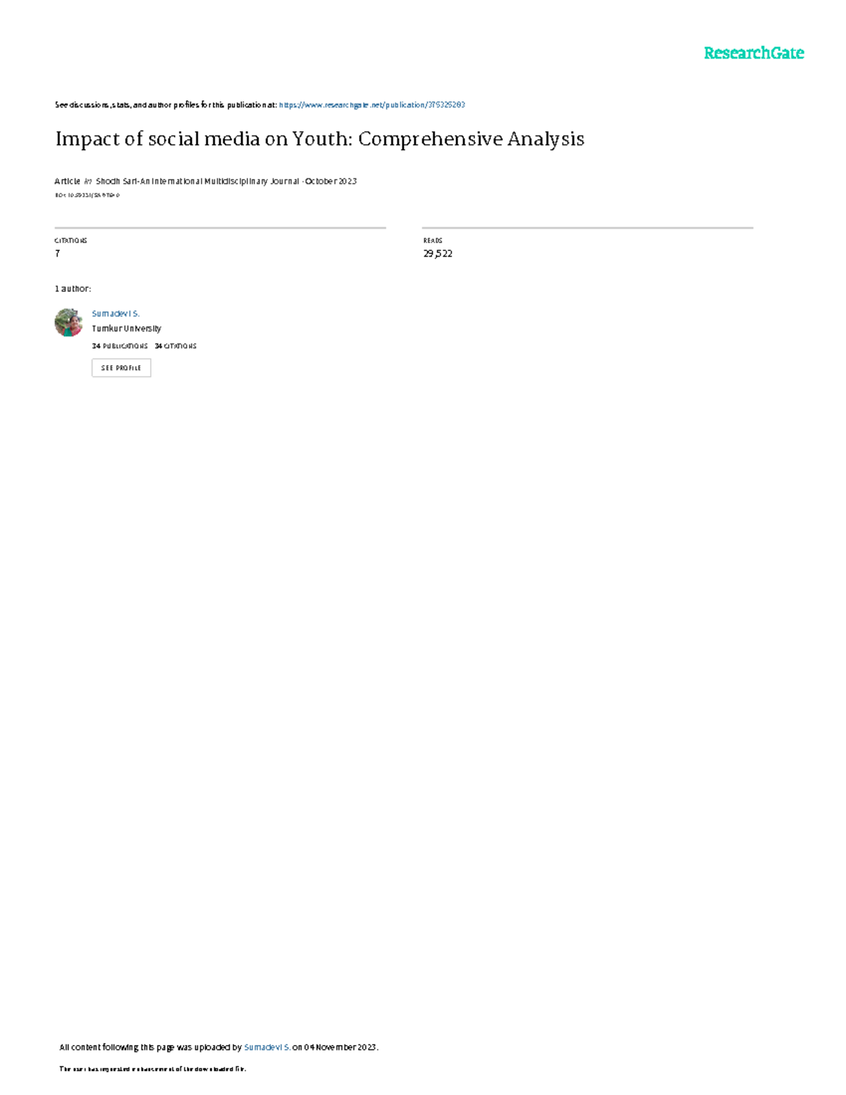 Impact of Social Media on Youth: A Comprehensive Analysis (2023) - Studocu
