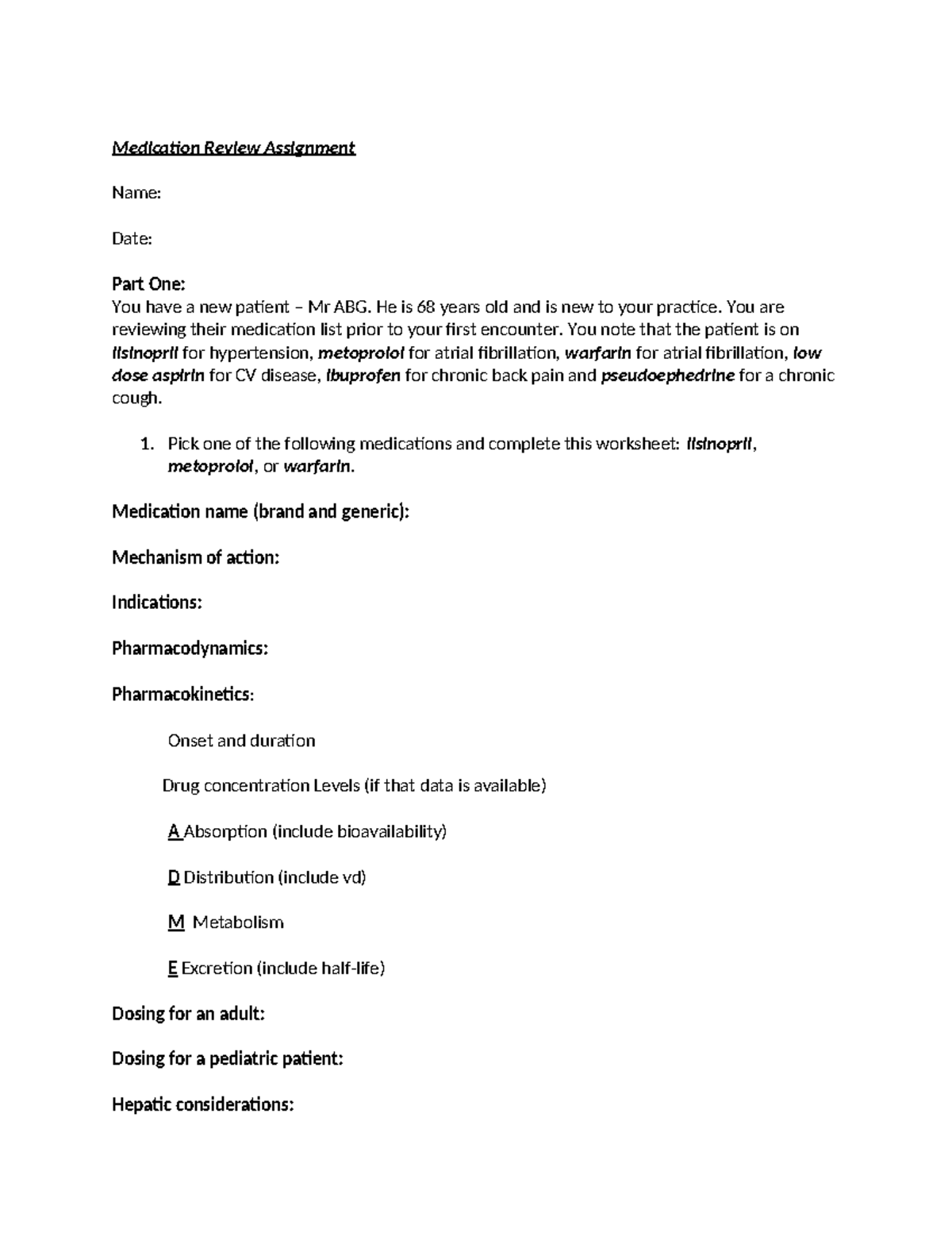 Medication profile assignment 2025 - Medication Review Assignment Name ...