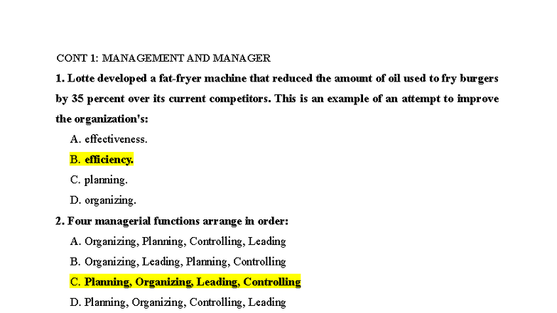 CONT 1: MANAGEMENT AND MANAGER - Final Exam Review - Studocu