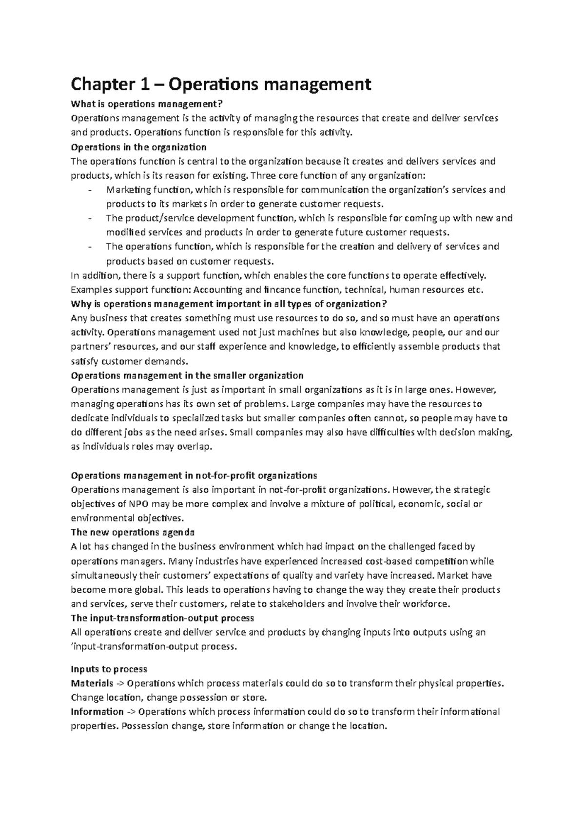 운관 테뱅 - Operations Management Chapter 1 Test Bank Questions - Studocu