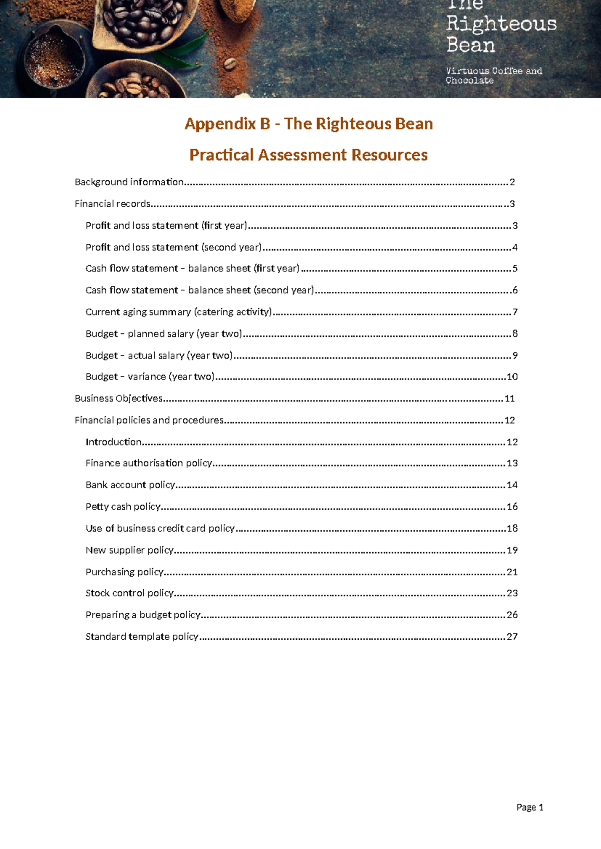 Bsbfin 601 Appendix B - Righteous Bean Financial Assessment Resources ...