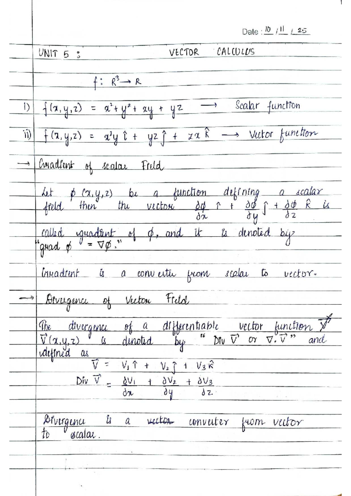 Vector Calculus Notes: UNIT 5 - Scalar and Vector Fields - Studocu