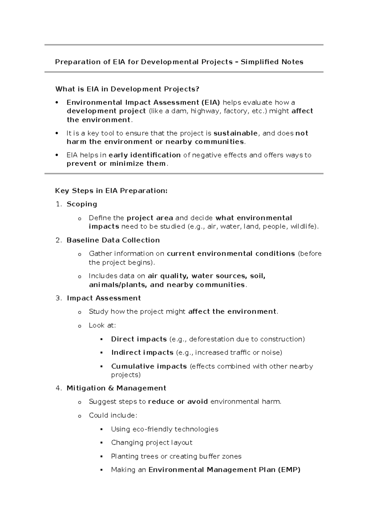 EIA Unit 5 - Comprehensive Notes on Environmental Impact Assessment ...