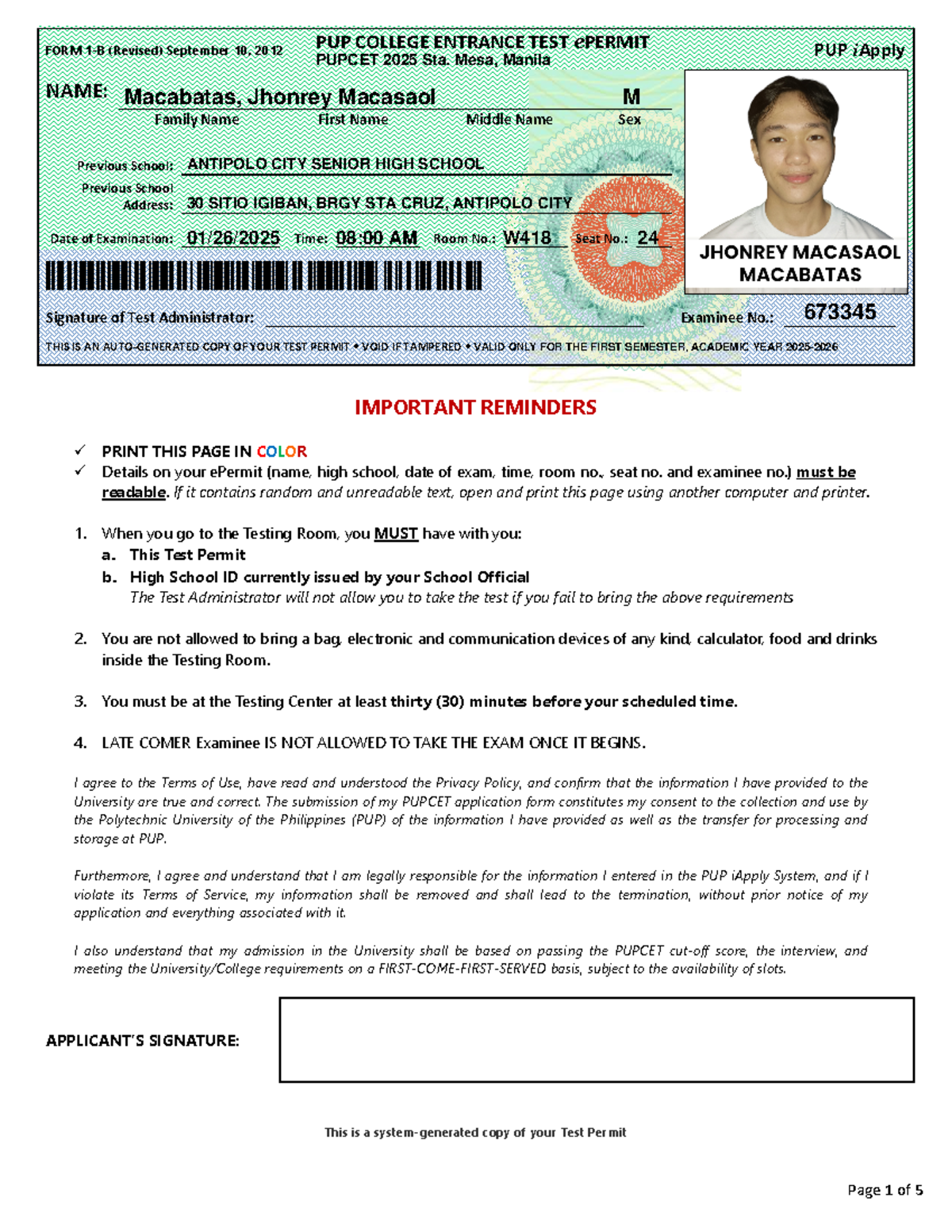 PUPCET 2025 Test Permit - Important Guidelines and Details - Studocu