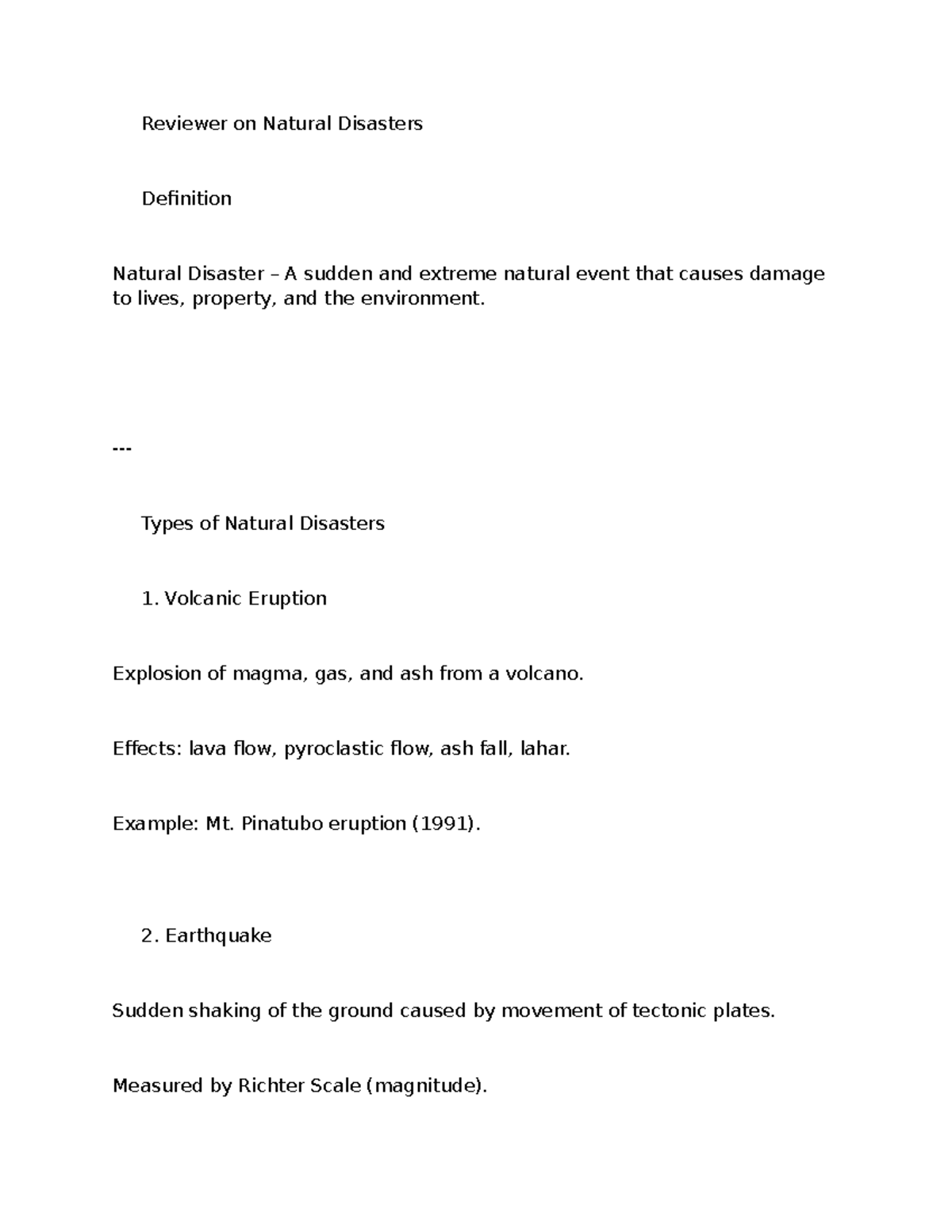 Natural Disasters Overview: Definitions, Types, and Impacts - Studocu