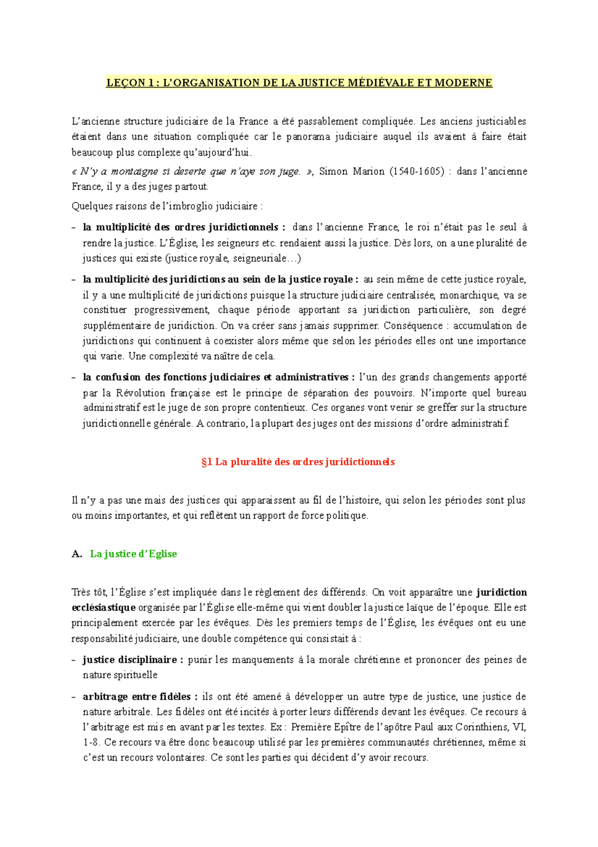 Leçon 1 : Organisation de la Justice Médievale et Moderne (HJP 101 ...