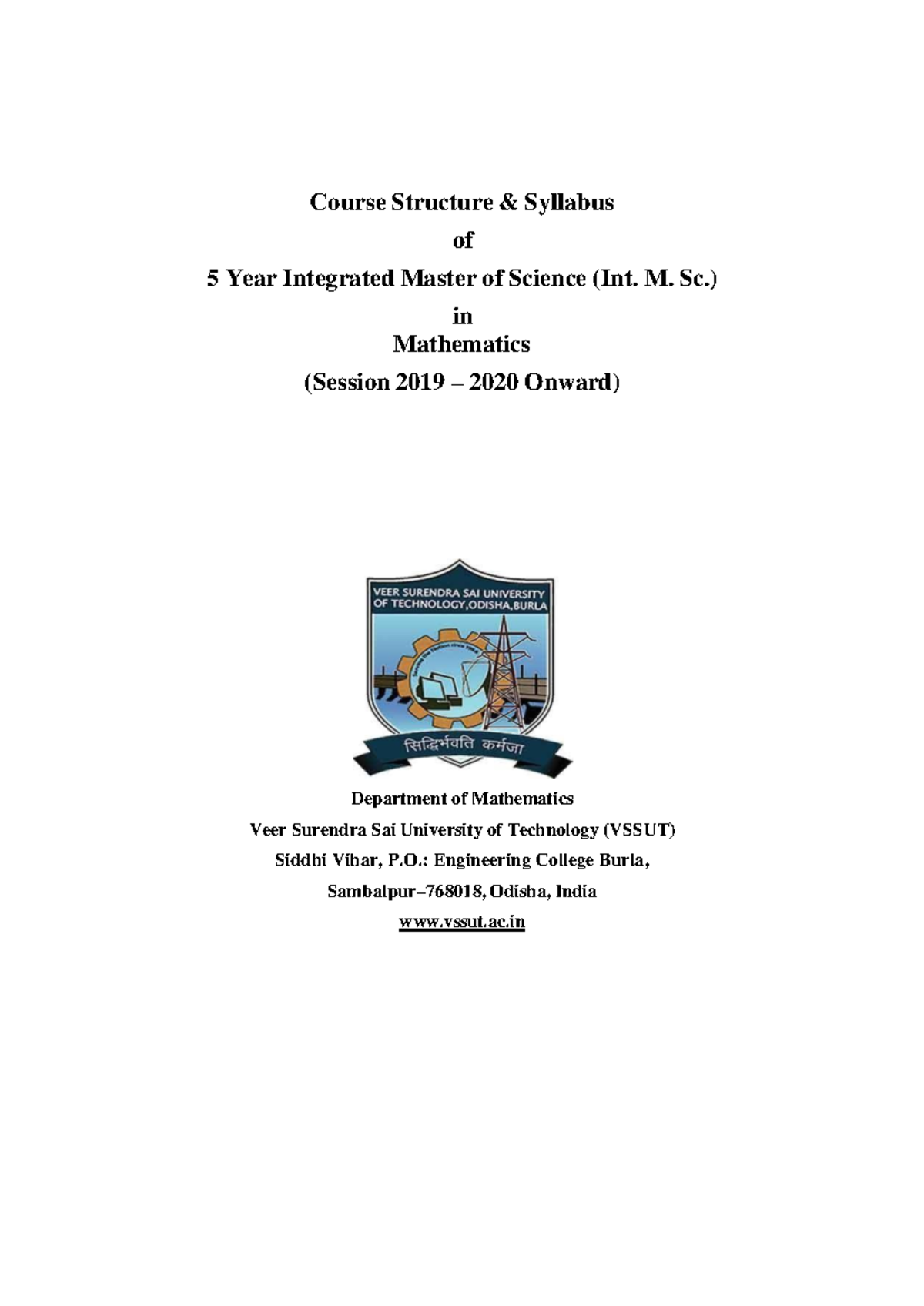 IMSC-MATH Course Structure Syllabus for 5-Year Integrated M.Sc. in ...