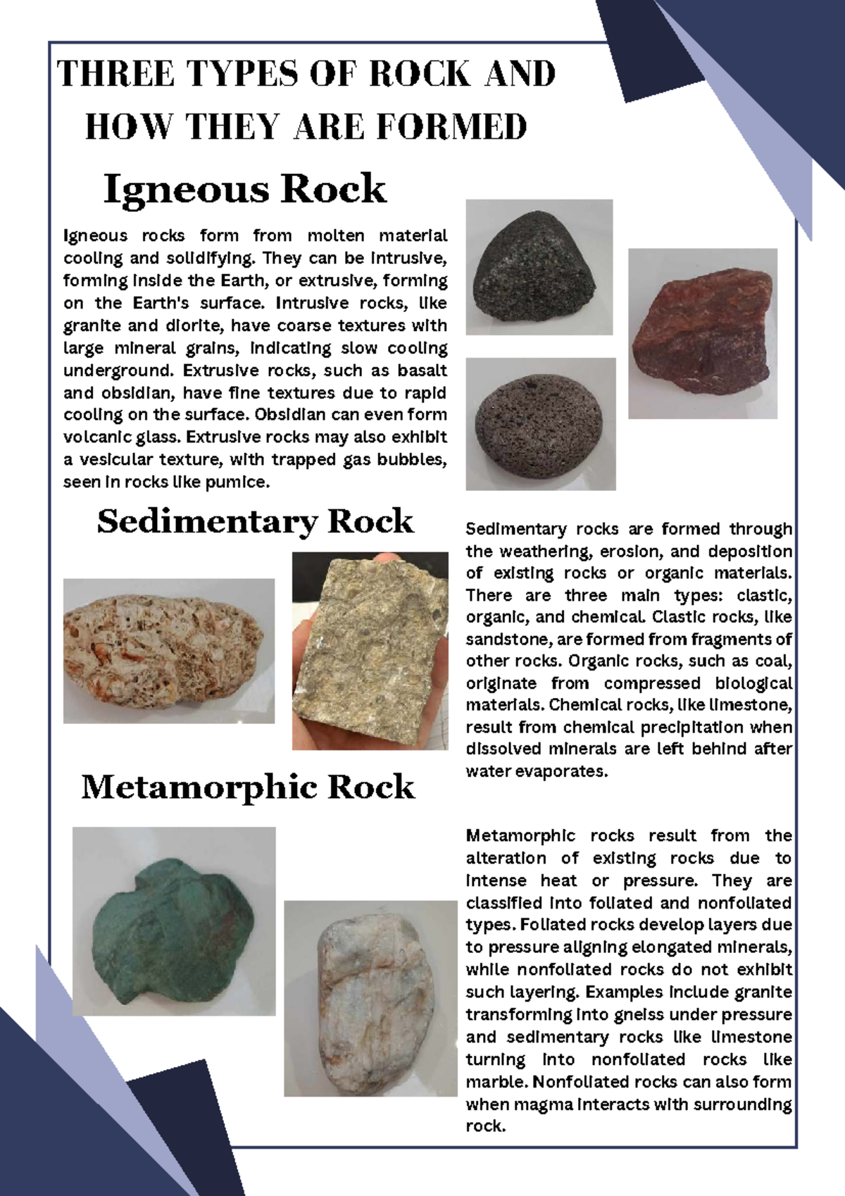 Types of Rocks and Their Formation - Rock 20251002 - Studocu