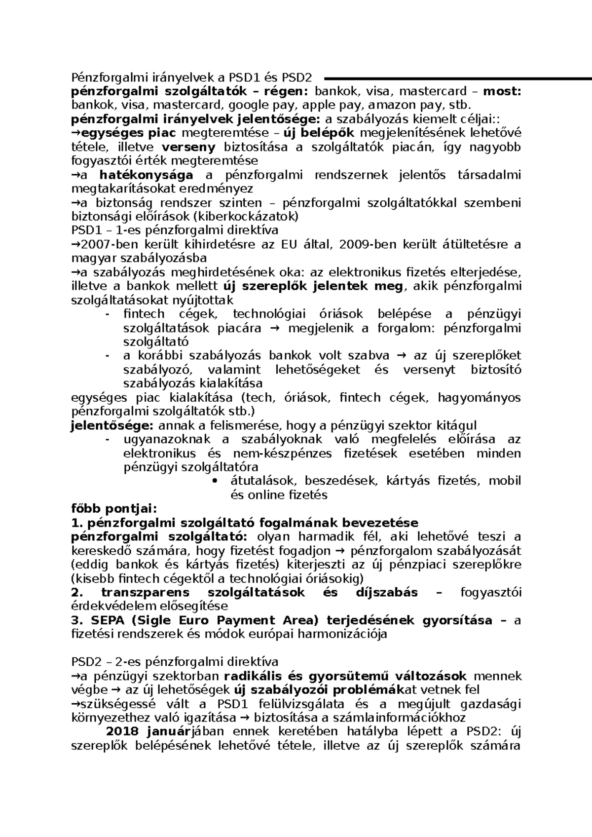 Pénzforgalmi Irányelvek: PSD1 és PSD2 Elemzése - Studocu