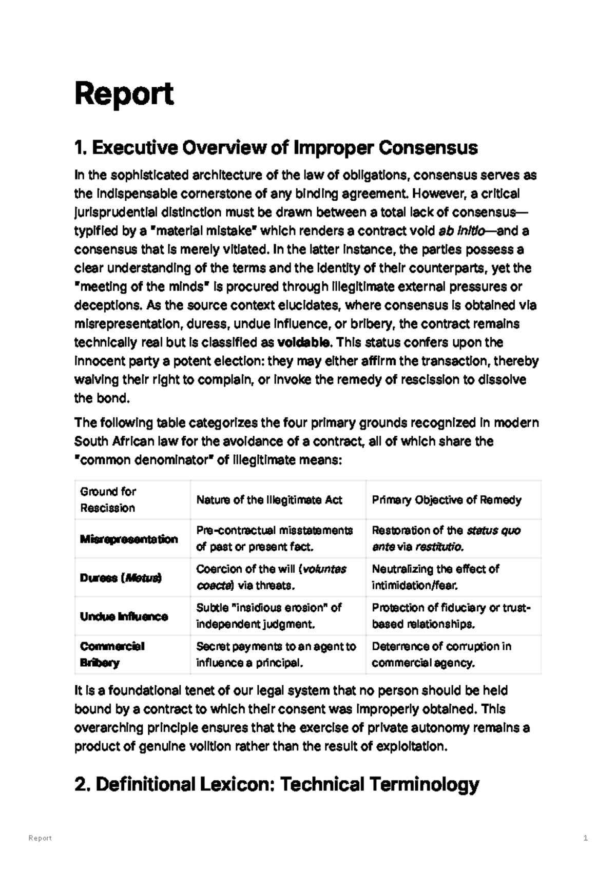 Report M4: Executive Overview of Improper Consensus in Contract Law ...