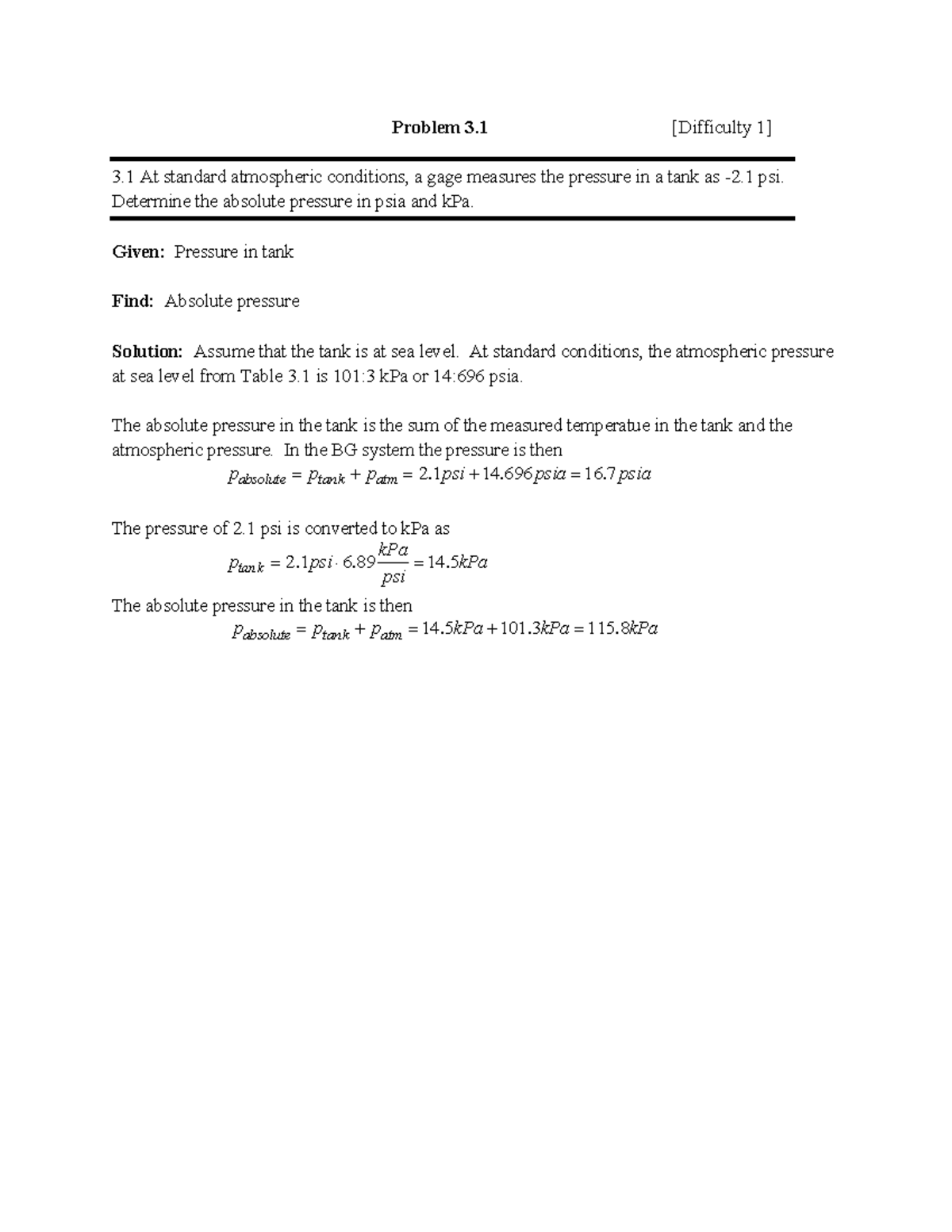 Chapter 3 Solutions: Analyzing Pressure in Different Scenarios - Studocu