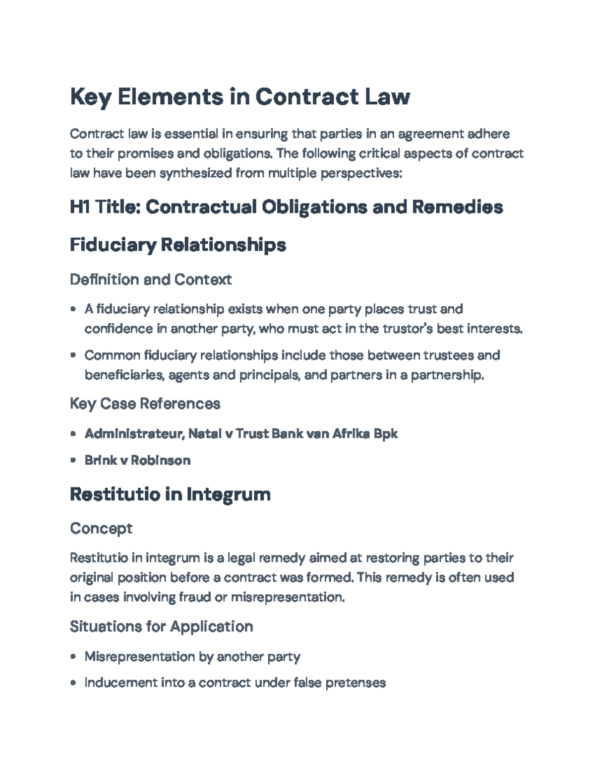 Key Elements in Contract Law: Obligations, Remedies, and Case Analysis ...