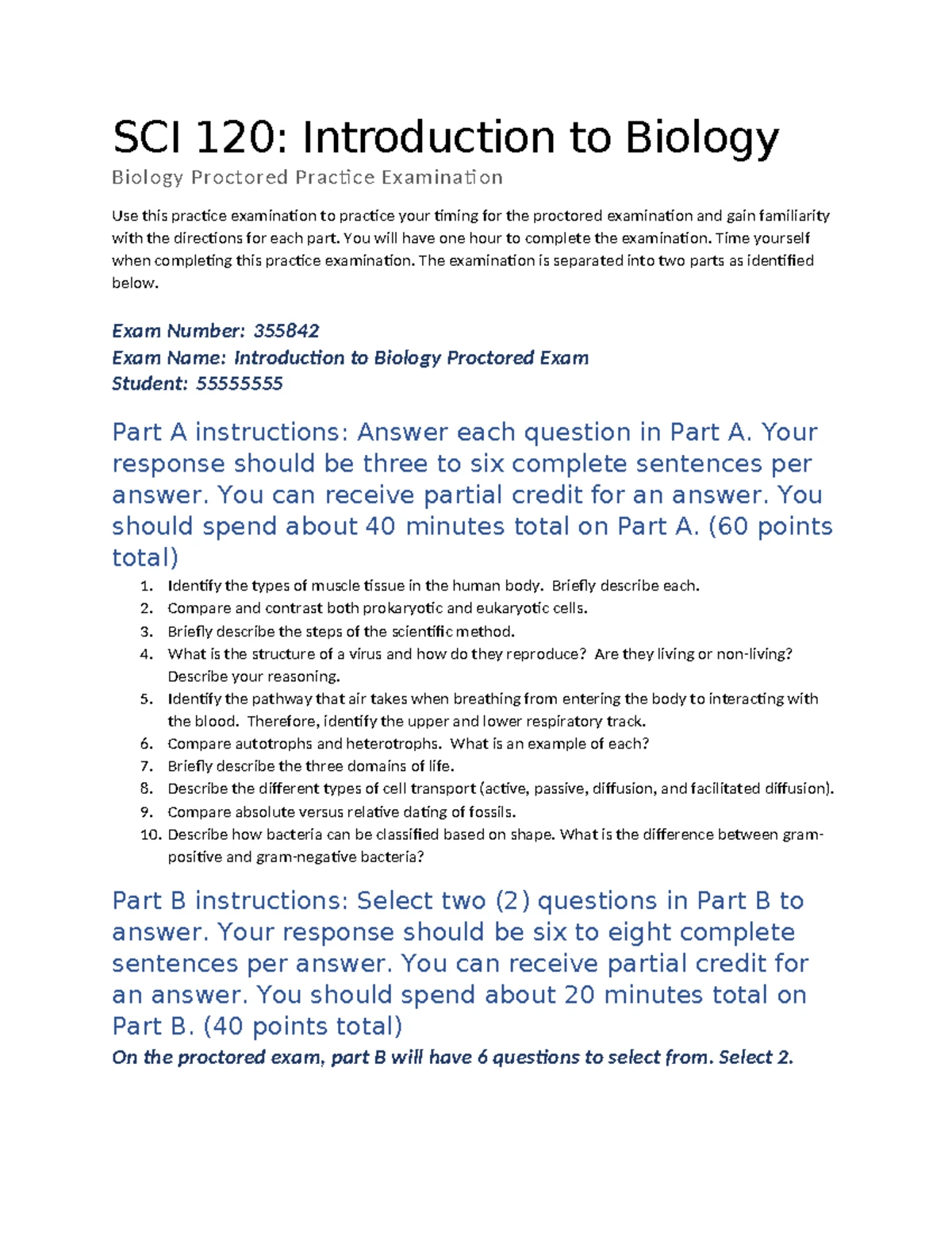 Revised SCI 120: Proctored Final Exam Study Guide for Biology - Studocu