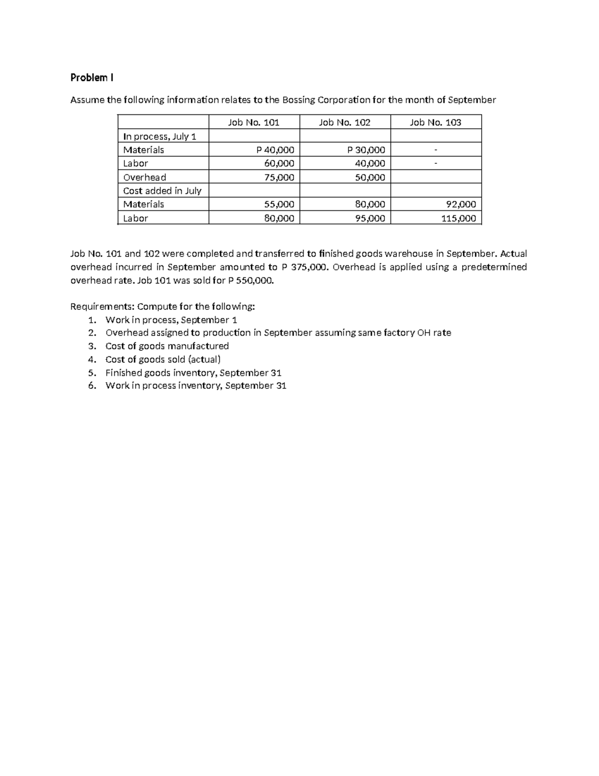 Cost Accounting Problems and Solutions (Costacctg) - Studocu