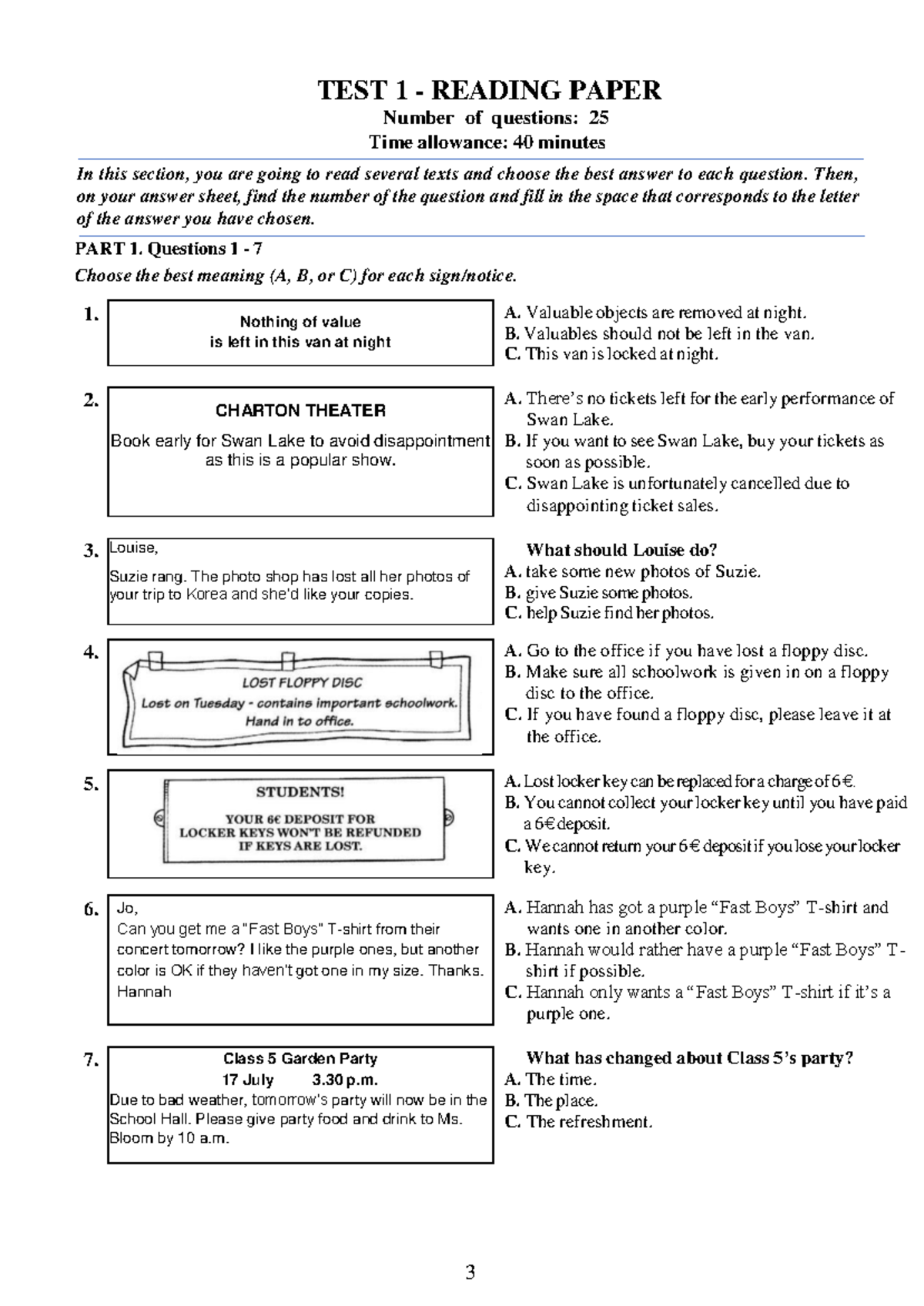 TEST 1 READING & LISTENING PAPER MOCK EXAM 7 - Studocu
