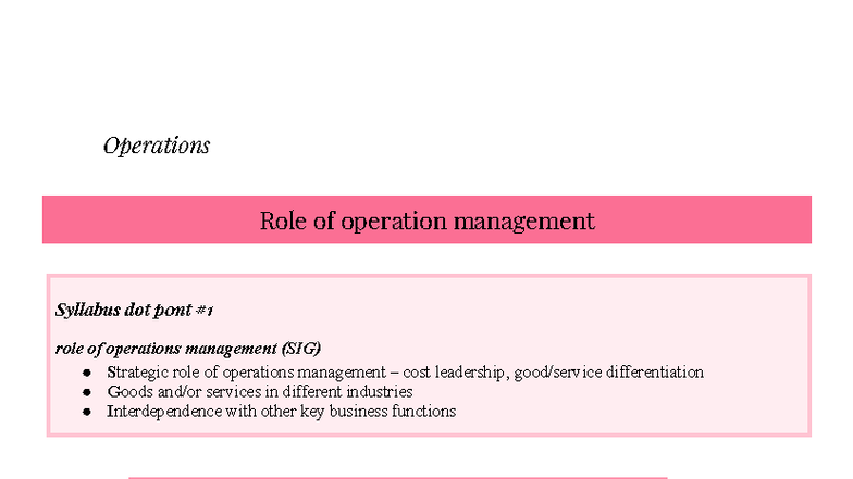 Operations Management Strategies and Case Studies (BUS101) - Studocu
