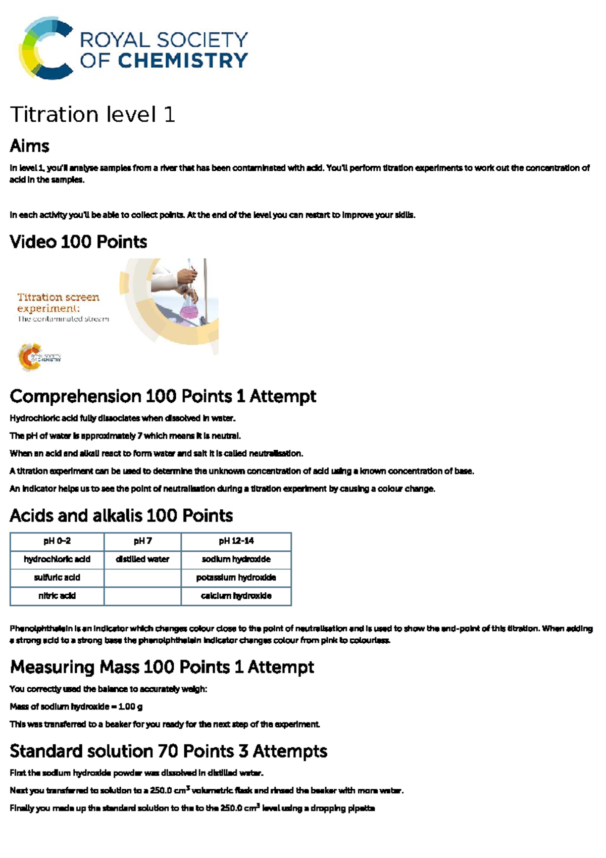 Titration Level 1 Lab Notebook: Analyzing Contaminated River Samples ...