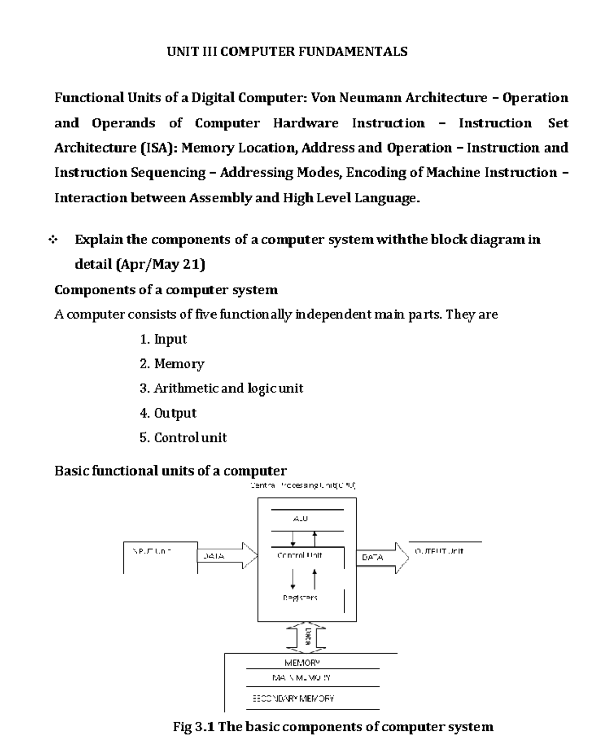 Unit 3 DPCO Nov 4: Digital Computer Fundamentals & Architecture - Studocu