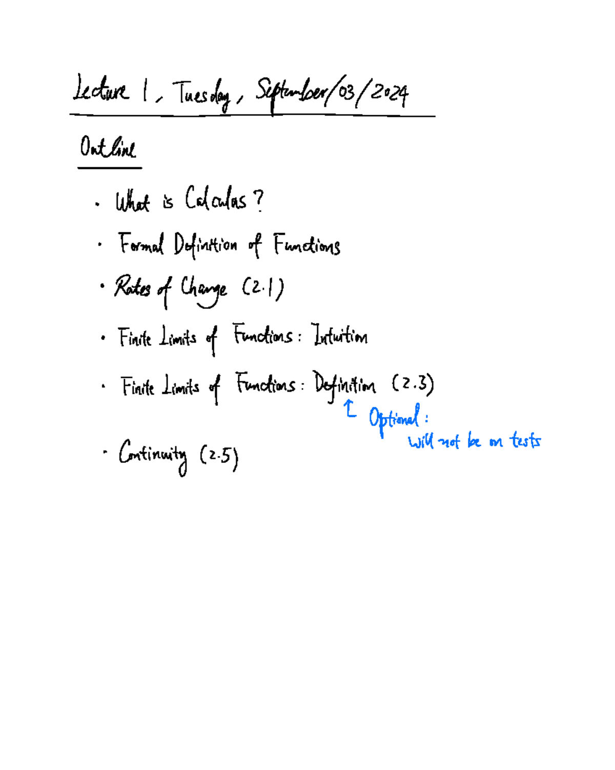 1001lec01 2024 - Lecture Notes on Calculus: Functions and Limits - Studocu