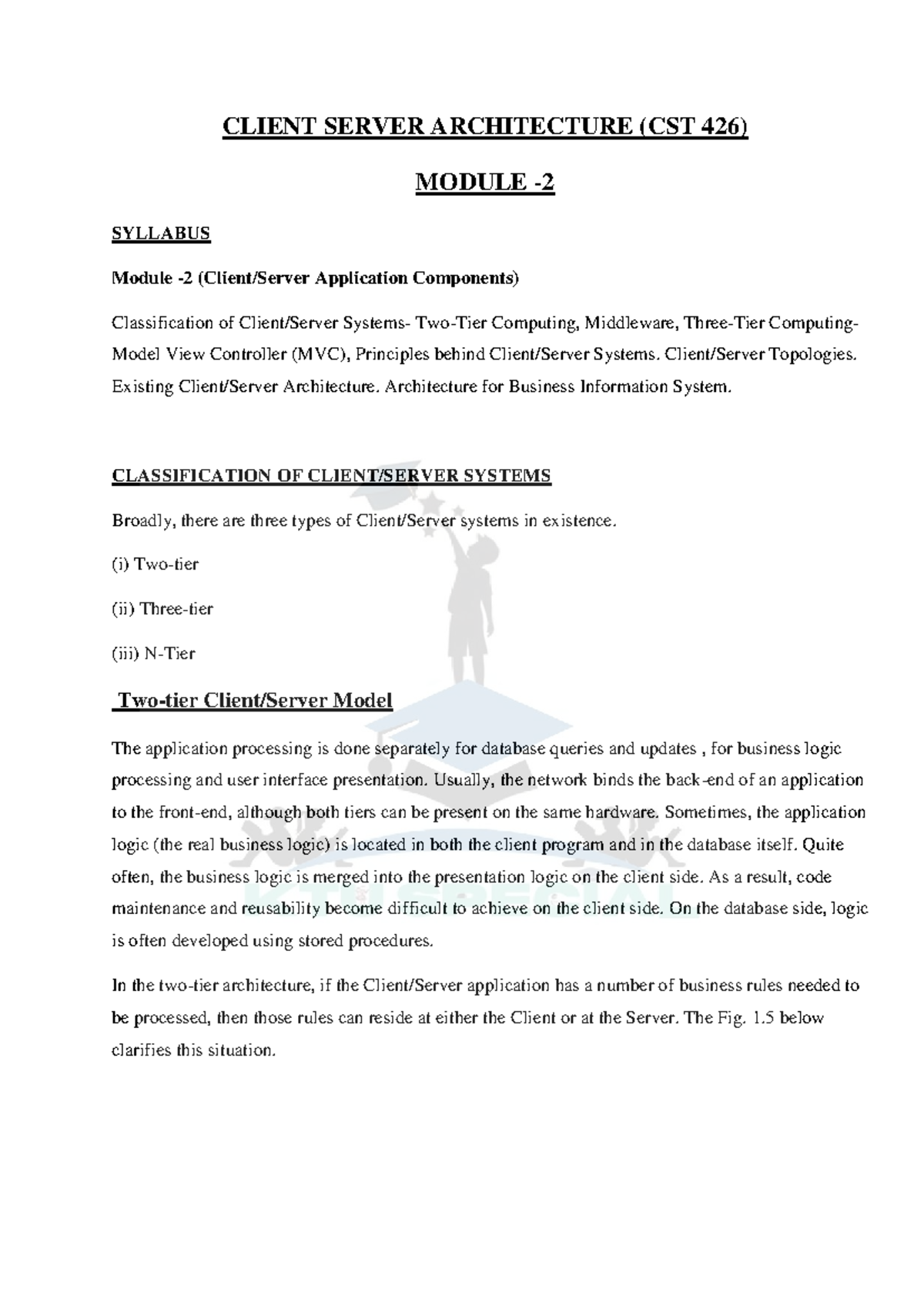 CLIENT SERVER ARCHITECTURE (CST 426) MODULE 2-1 NOTES - Studocu