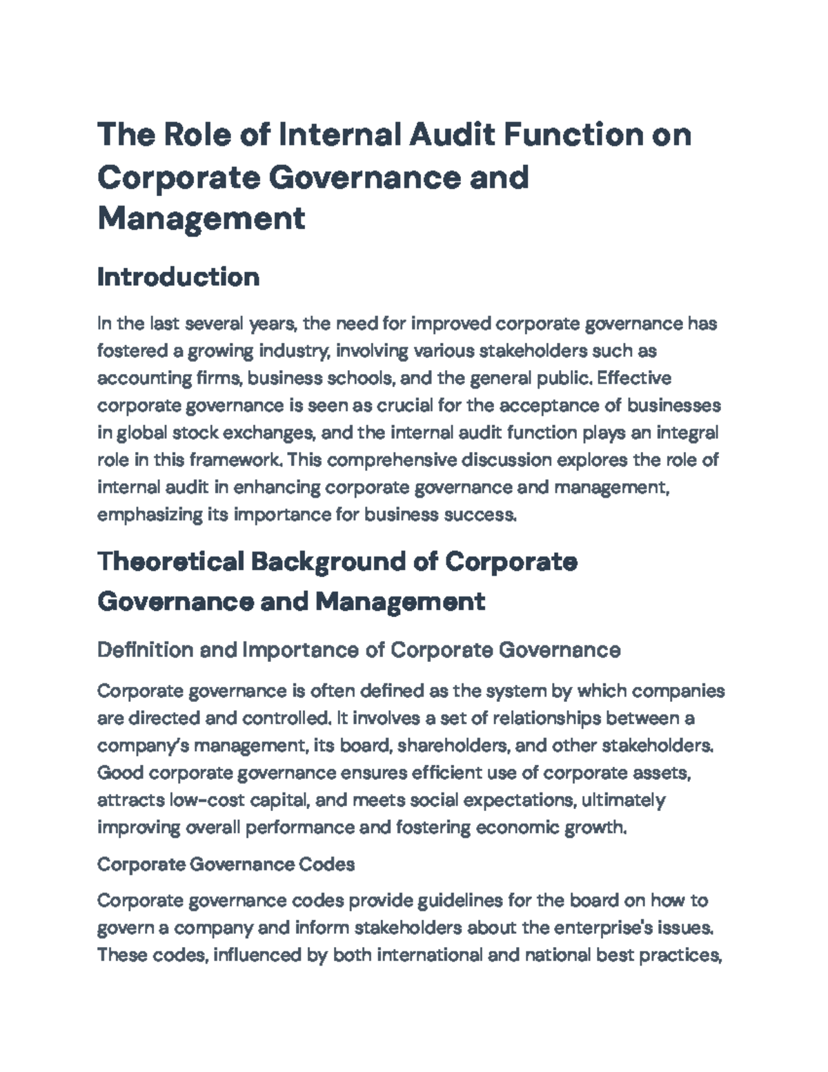 The Role of Internal Audit in Corporate Governance and Management ...