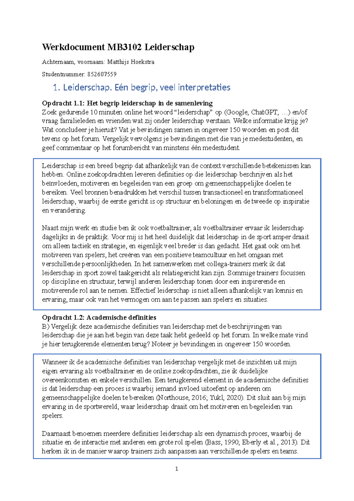 Werkdocument MB3102 Leiderschap: Reflecties en Opdrachten Over ...