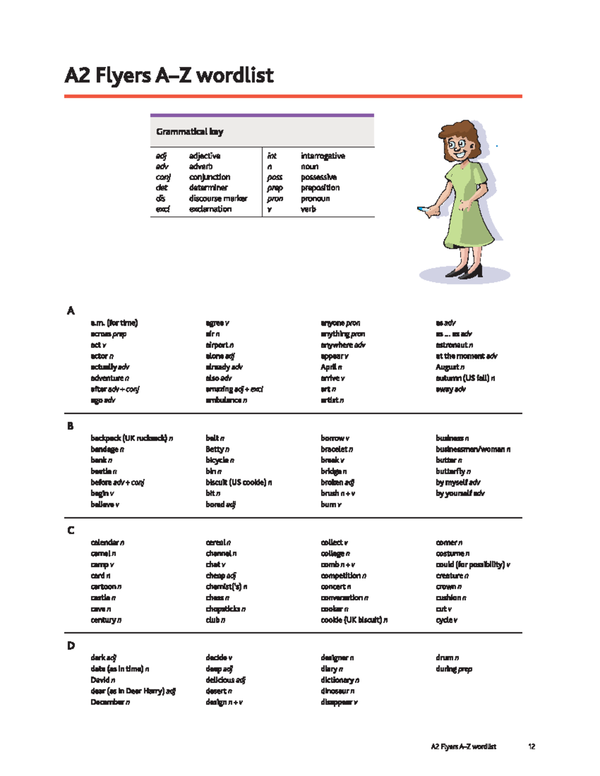 A2 Flyers Vocabulary Wordlist and Grammatical Key - Studocu