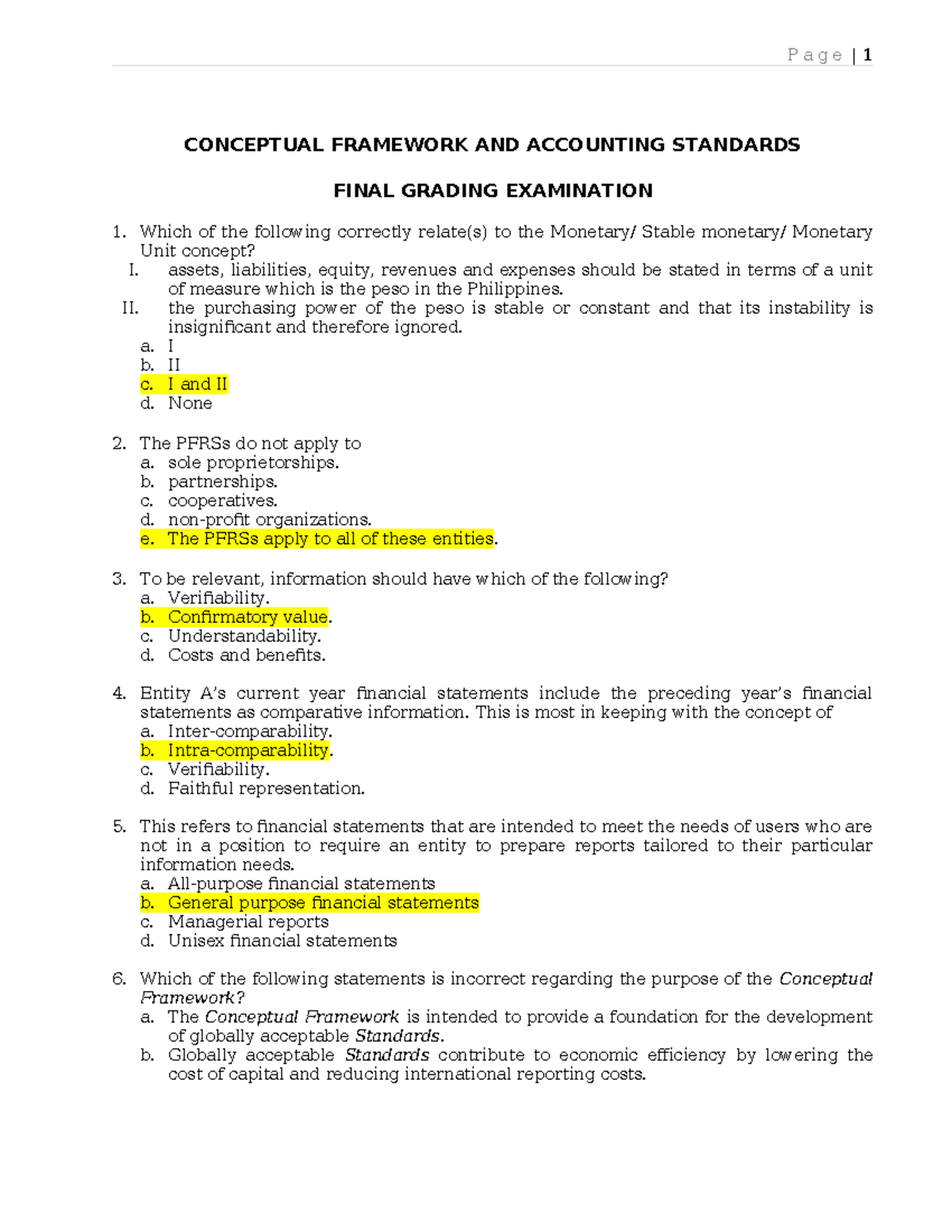 Final Exam Answers for Accounting Concepts - ACC101 - Studocu