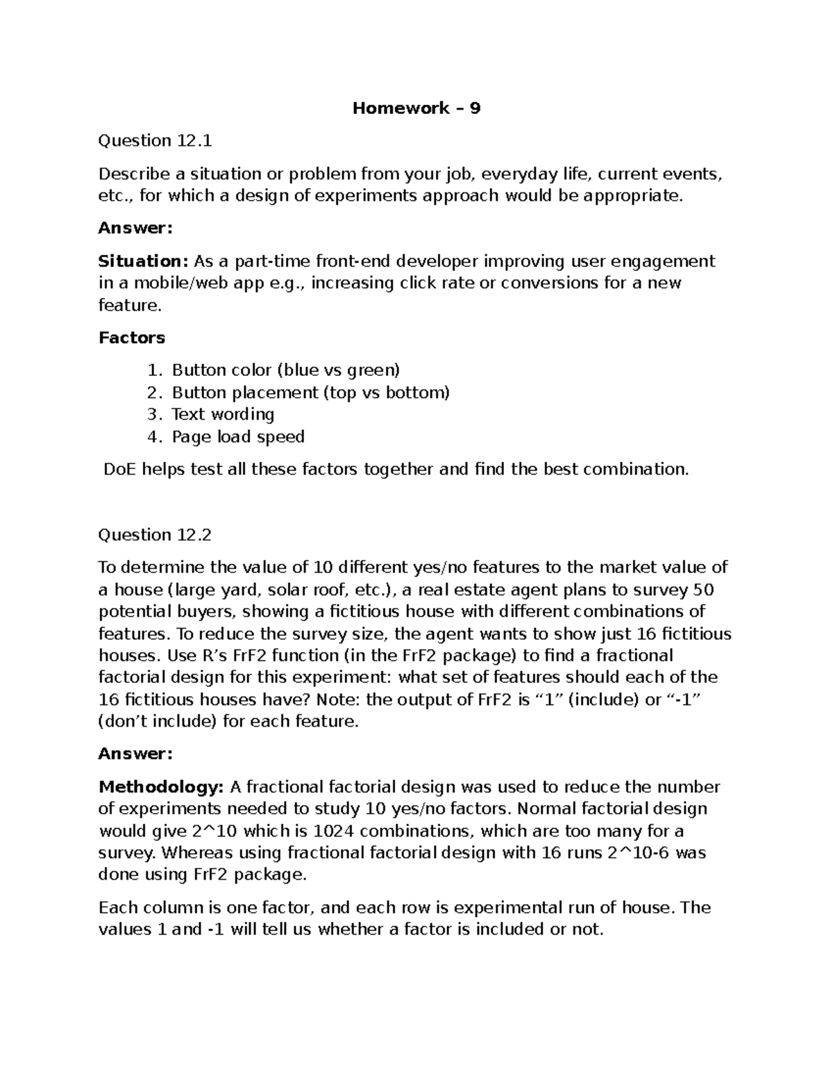Analytics Homework 9: Design of Experiments & SimPy Simulation - Studocu