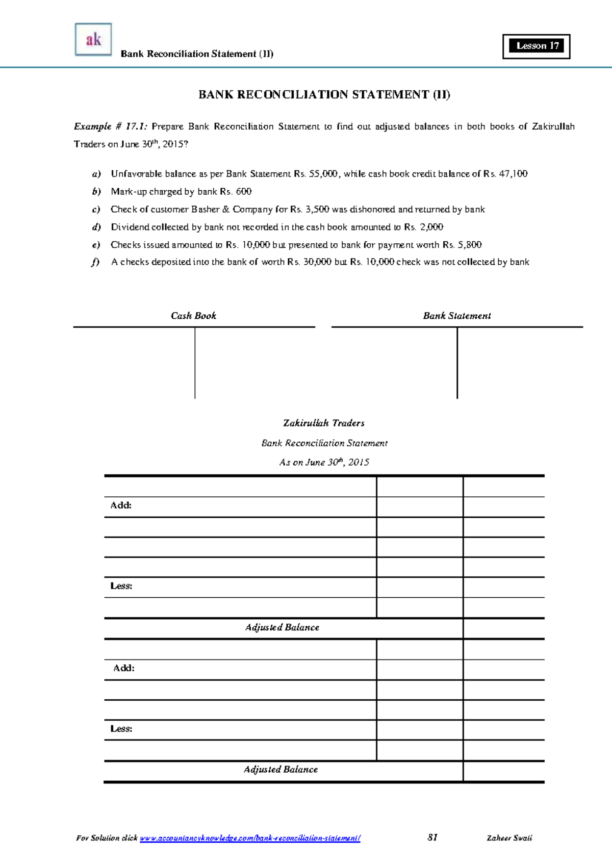 Lesson 17 - Bank Reconciliation Statement (II) - Principles of ...