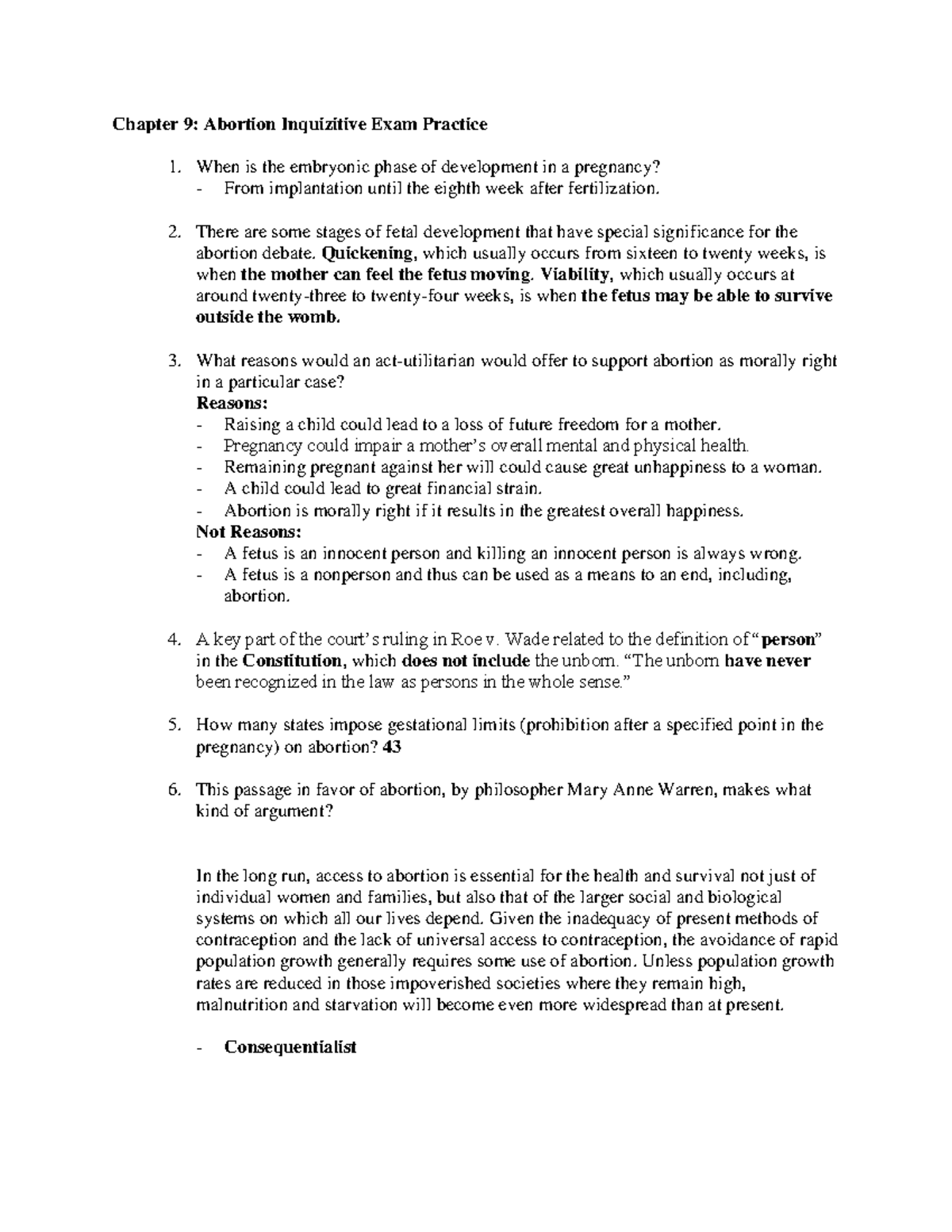 Inquizitive Exam Practice: Abortion Insights from Chapter 9 - Studocu