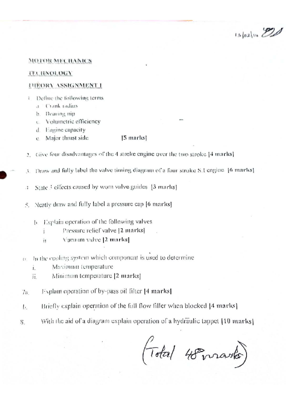 MOTOR MECHANICS TECH THEORY ASSIGNMENT I: Key Concepts & Diagrams - Studocu