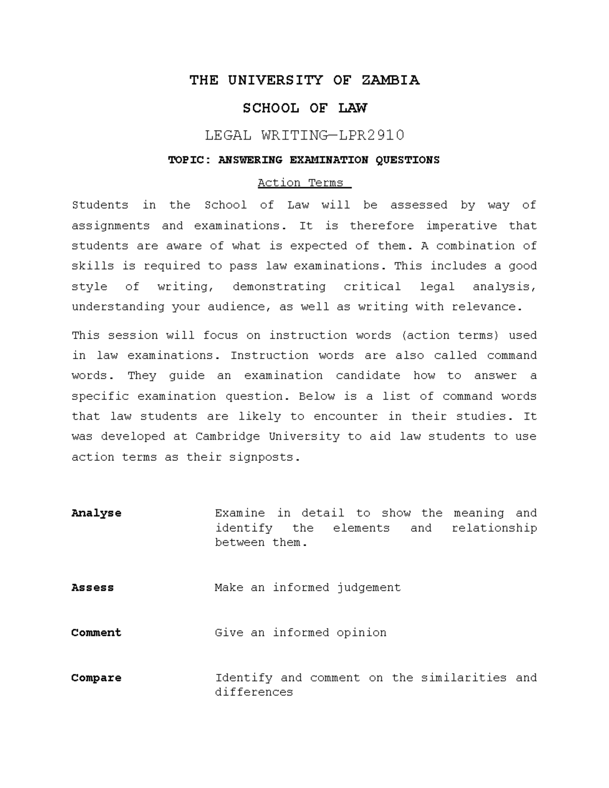LPR Legal Writing: Guide to Answering Law Exam Questions - Studocu
