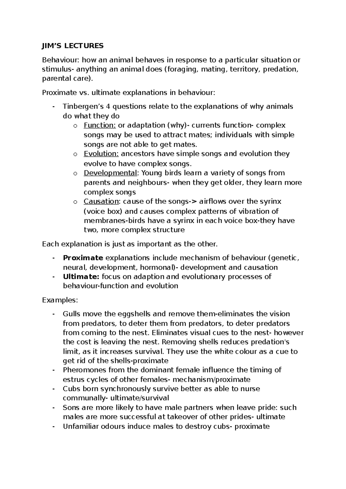 JIM's Lecture Notes on Animal Behavior and Migration (BIO101) - Studocu