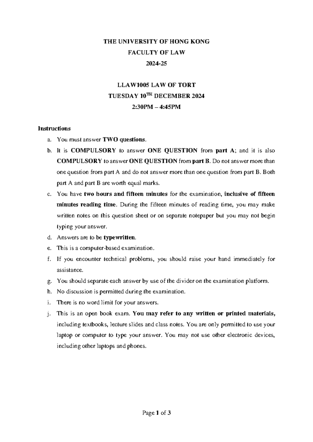 LLAW1005 Final Exam Notes - Law of Tort, Dec 2024 - Studocu