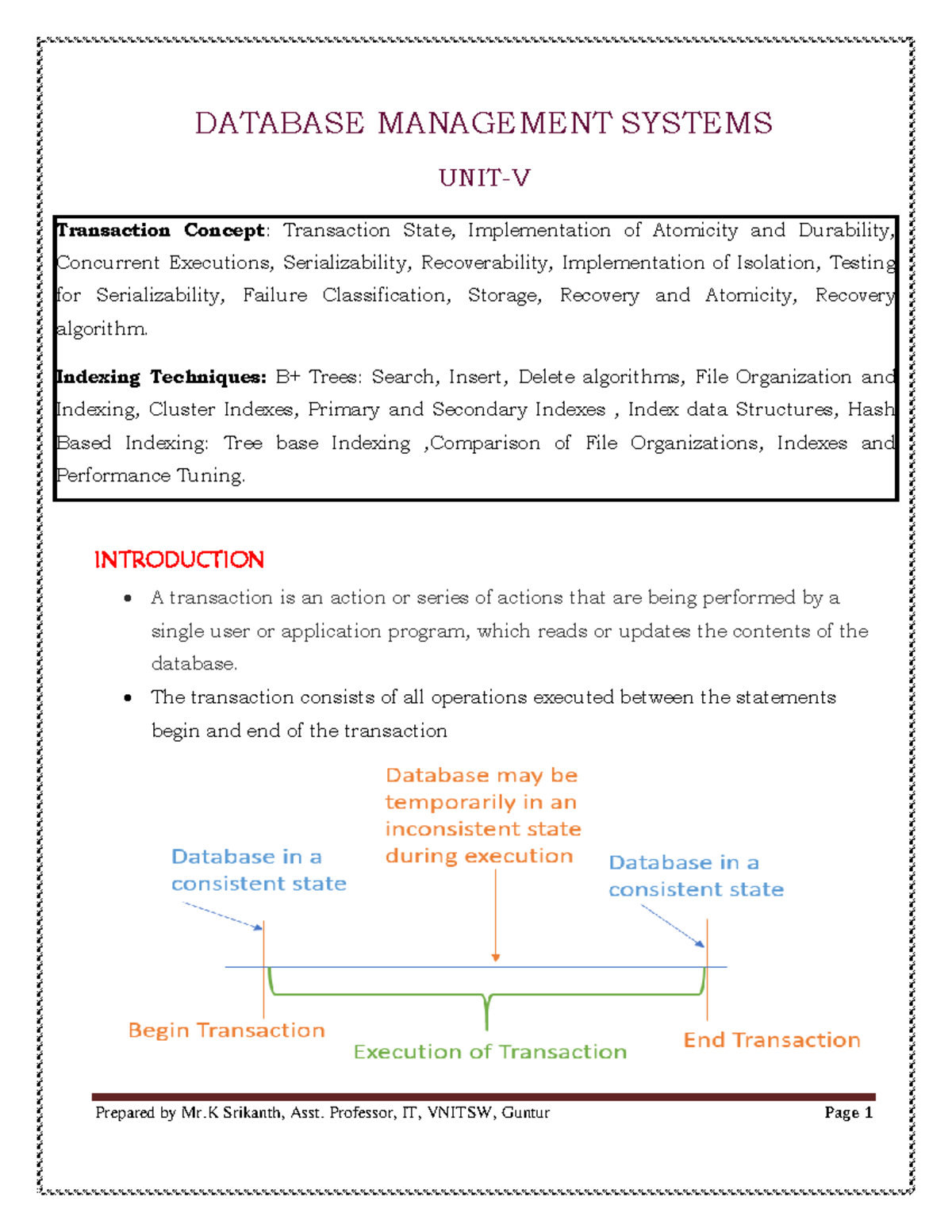 Database Management Systems UNIT-5: Transactions, States & Concurrency ...