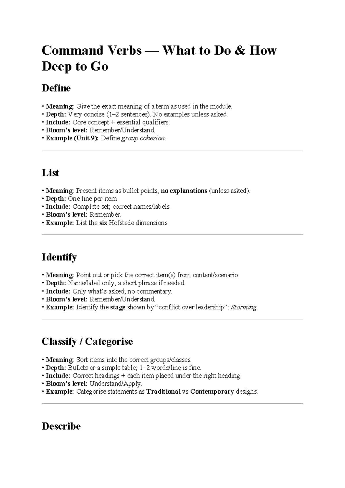 Command Verbs: Definitions, Lists, and Explanations for Clarity - Studocu