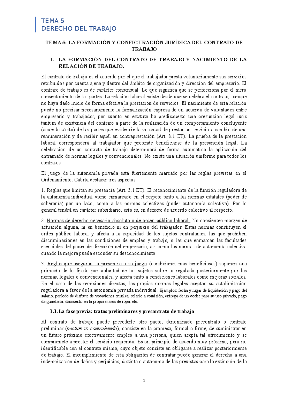 TEMA 5 - TEMA 5 DERECHO DEL TRABAJO - DERECHO DEL TRABAJO TEMA 5: LA ...